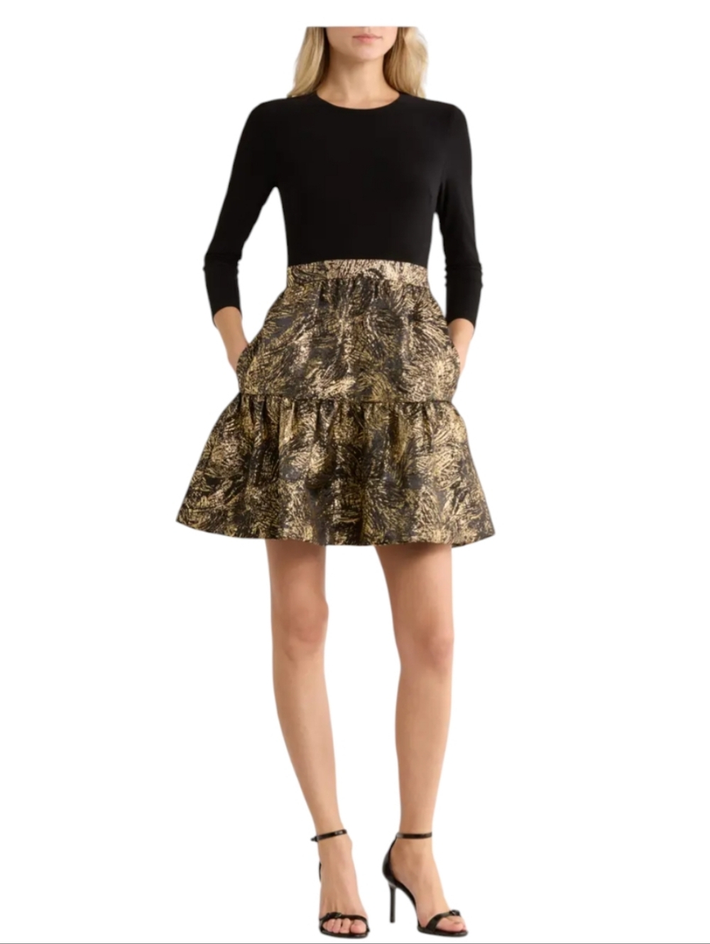 Eliza J Long Sleeve Mixed Media Fit & Flare Dress....Size 8